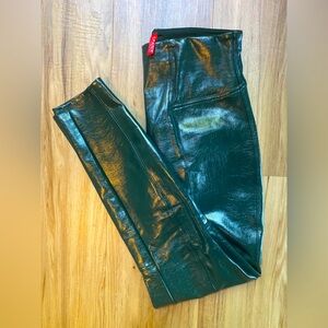 Spanx *Like New* Faux Leather Dark Green Leggings- Small